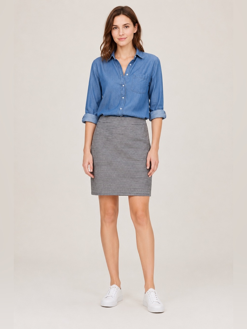 LOFT striped pull on stretch pencil skirt M